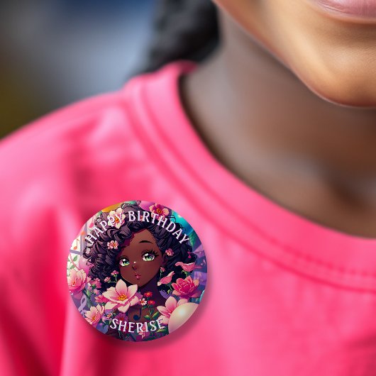Afroamerikanisch Anime Birthday Girl Personalisier Button