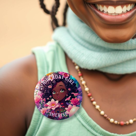 Afroamerikanisch Anime Birthday Girl Personalisier Button