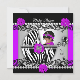 Afroamerikanische Babyparty Baby Mädchen Zebra Einladung