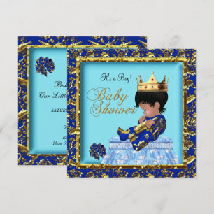 Afroamerikanische Babyparty Blau Gold Junge Einladung