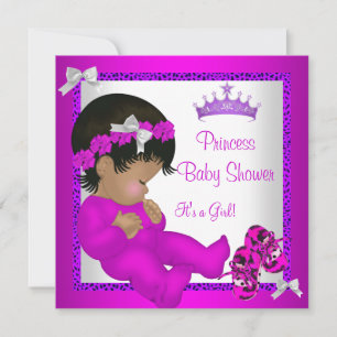Afroamerikanische Babyparty Lila Rosa Leopard Einladung