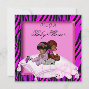 Afroamerikanische Babyparty Mädchen Hot Pink Zebra Einladung