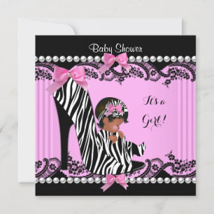Afroamerikanische Babyparty Mädchen Hot Pink Zebra Einladung