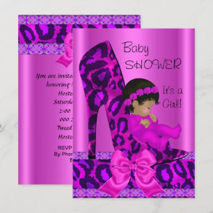 Afroamerikanische Babyparty Mädchen Rosa Leopard Einladung