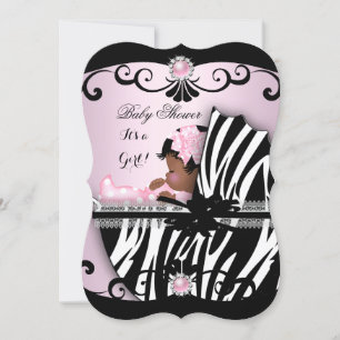 Afroamerikanische Babyparty Mädchen Rosa Zebra 4 Einladung