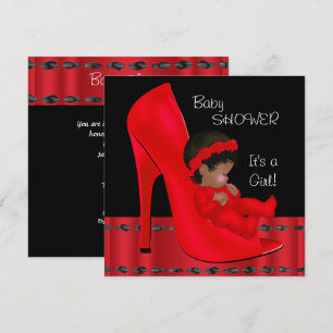 Afroamerikanische Babyparty Mädchen Rote Schuhe 2 Einladung