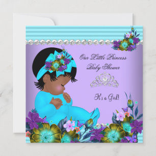 Afroamerikanische Babyparty Mädchen Türkis Lila Einladung