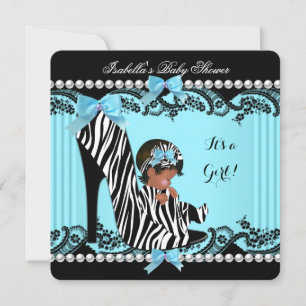 Afroamerikanische Babyparty Mädchen Zebra Türkis Einladung