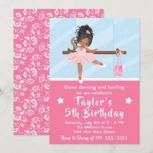 Afroamerikanische Ballerina in rosa Tutu zum Gebur Einladung