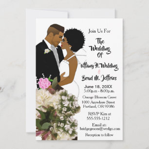 Afroamerikanische Braut & Bräutigam Weiße Hochzeit Einladung