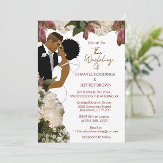 Afroamerikanische Braut und Bräutigam Hochzeit mit Einladung