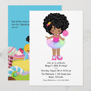 Afroamerikanische Candy Land Mädchen-Geburtstagsfe Einladung