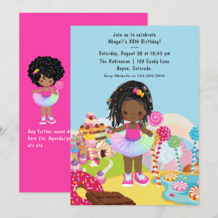 Afroamerikanische Candy Land Mädchen Geburtstagsfe Einladung