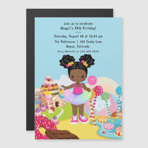 Afroamerikanische Candy Land Mädchen Geburtstagsfe Magneteinladung