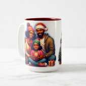 Afroamerikanische Familie frohe Weihnachten Zweifarbige Tasse (Vorderseite Links)