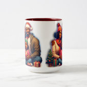 Afroamerikanische Familie frohe Weihnachten Zweifarbige Tasse (Mittel)