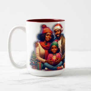 Afroamerikanische Familie frohe Weihnachten Zweifarbige Tasse
