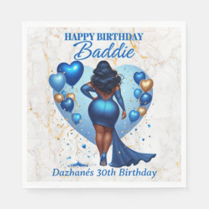 Afroamerikanische Frau Blau Geburtstag Baddie Serviette