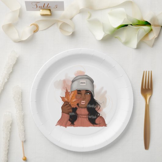 Afroamerikanische Frau Thanksgiving Pappteller (Hochzeit)