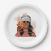 Afroamerikanische Frau Thanksgiving Pappteller (Vorderseite)