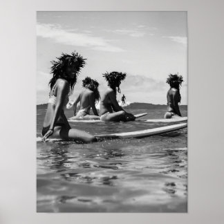 Afroamerikanische Frauen Surfen Druck, Schwarz und Poster