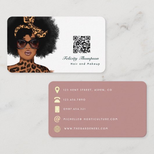 Afroamerikanische Friseur QR Code Visitenkarte (Vorne/Hinten)
