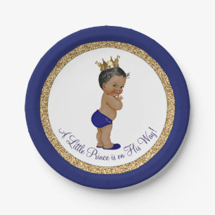 Afroamerikanische königsblaue Prinz-Baby-Party Pappteller