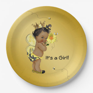 Afroamerikanische Mädchen-Bienen-Baby-Party Pappteller
