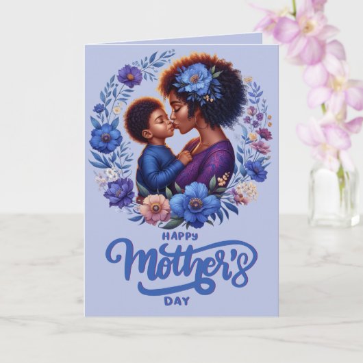 Afroamerikanische Mama & Son Happy Mother Day Karte (Orchidee)