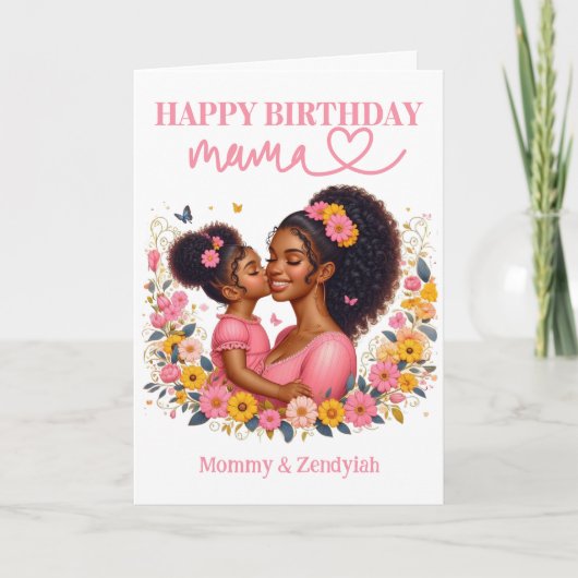 Afroamerikanische Mama und Tochter Pink Birthday Karte (Vorderseite)