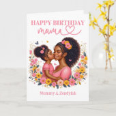 Afroamerikanische Mama und Tochter Pink Birthday Karte (Gelbe Blume)