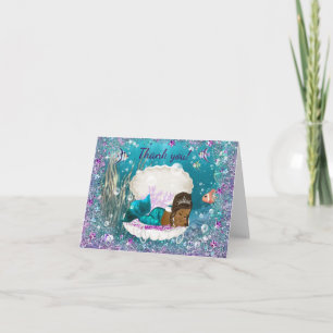 Afroamerikanische Meerjungfrau Baby Shower Dankesc Dankeskarte