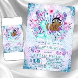Afroamerikanische Meerjungfrau Baby Shower Einladu Einladung