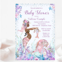 Afroamerikanische Meerjungfrau Baby Shower Einladu