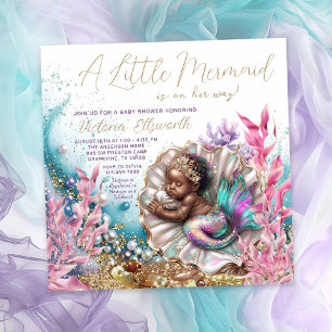 Afroamerikanische Meerjungfrau Muschel Baby Shower Einladung