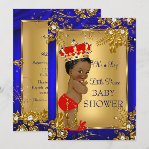 Afroamerikanische Prince Baby Shower Gold Rot DD1 Einladung