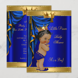 Afroamerikanische Prinzen-Baby-Party Blau Gold Rot Einladung