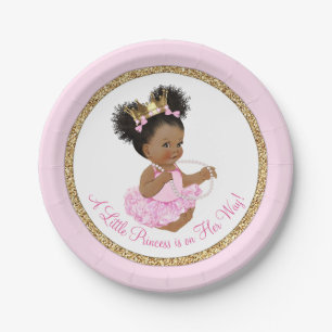 Afroamerikanische Prinzessin Baby Shower Papier Te Pappteller