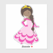 Afroamerikanische Prinzessin, Krone, Gown, rosa Kl Aufkleber (Blatt)