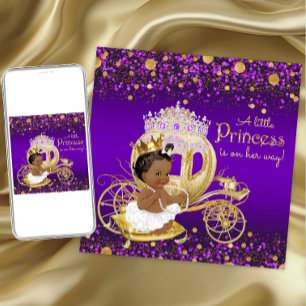 Afroamerikanische Prinzessin Lila Gold Baby-Party Einladung