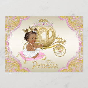 Afroamerikanische Prinzessin Pink Gold Babyparty Einladung