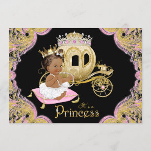 Afroamerikanische Prinzessin Pink Schwarze Babypar Einladung