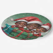 Afroamerikanische Weihnachtselfs Pappteller (Schrägansicht)