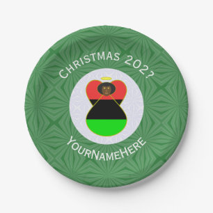 Afroamerikanische Weihnachtsflagge mit Engel perso Pappteller
