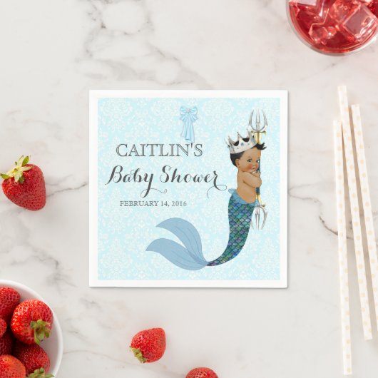 Afroamerikanischer Baby Boy Merman Prince Crown Serviette (Beispiel)