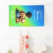 Afroamerikanischer Baby Boy mit Teddy Baby Shower Banner (Insitu)