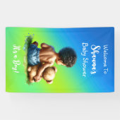 Afroamerikanischer Baby Boy mit Teddy Baby Shower Banner (Horizontal)