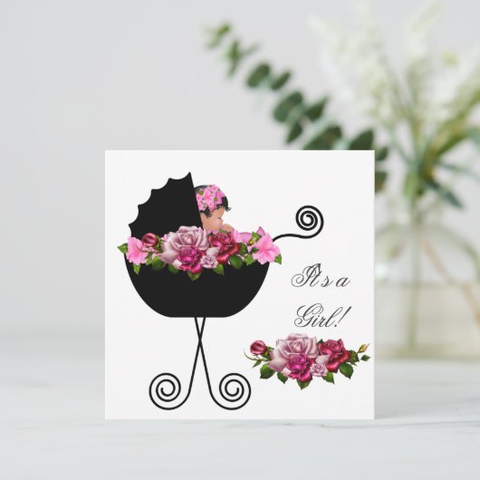 Afroamerikanischer Babydusche Niedlich Girl Pink R Einladung (Stehend Vorderseite)