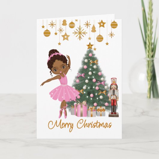 Afroamerikanischer Ballerina Weihnachtsgrußkarte Karte (Vorderseite)