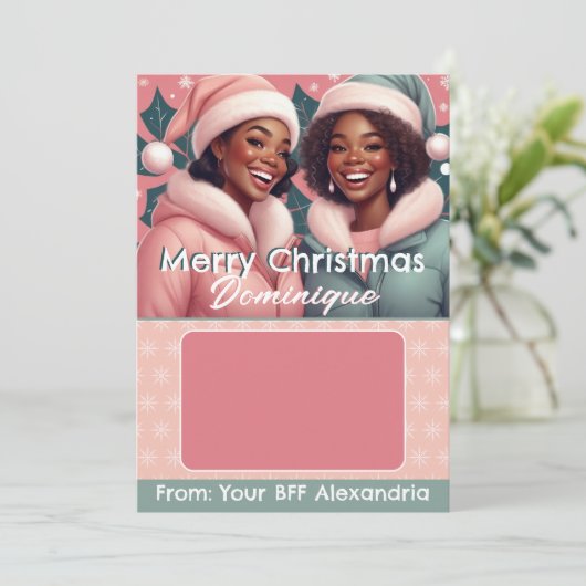 Afroamerikanischer BESTE FREUNDIN Weihnachtsgesche Einladung (Stehend Vorderseite)